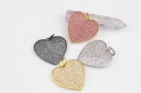 Heart CZ Gold, Gunmetal, White Gold Pave Pendant- 30mm