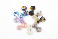 8pcs Tortoise Shell Acetate Earring- 12mm Round Flat Stud- Ready to Wear- High Quality Gold Plating- 4 pairs per order