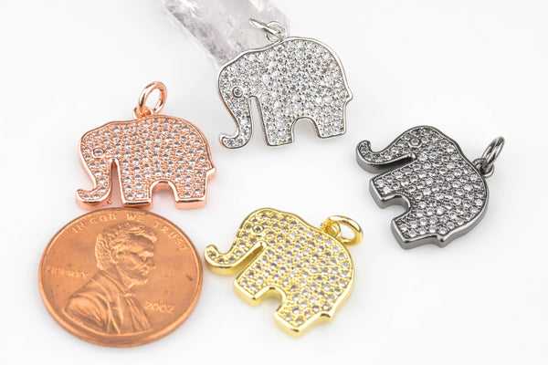 Elephant CZ Gold Pave 12x15mm Charm