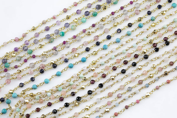 WHOLESALE 3 FEET Rosary Chain Assorted - High Quality - Sharp Diamond Cut - 2mm-3mm beads with gold pyrite spacer beads (see pic)