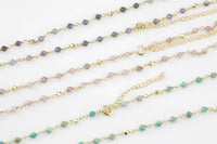 Gemstone Stone Rosary Necklace Rosary Chain Necklace Gold - Minimalist - Nice and Dainty and Ready to Wear - Select Your Length in Menu