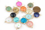 Gold Bezel Gemstone Coin 16mm 2 pieces per order- Connector