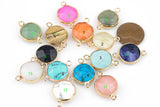 Gold Bezel Gemstone Coin 16mm 2 pieces per order- Connector