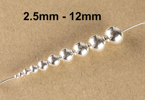 WHOLESALE 925 Sterling Silver Beads Seamless Made in USA 2.5mm 3mm 4mm 5mm 6mm 7mm 8mm 9mm 10mm 12mm 925 Sterling silver Seamless Round
