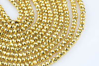 THICK GOLD COATED Hematite Faceted Roundel -3mm- Very High quality gold plating / coating