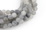 LARGE-HOLE beads!!! 8mm or 10mm Matte -finished round. 2mm hole. 7-8" strands. Cloudy Gray Quartz Big Hole Beads