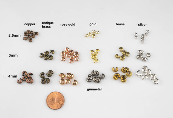 CRIMP COVERS Gold, silver, brass, antique brass, copper, rose gold, gunmetal 2mm, 2.5mm, 3mm, 4mm Crimp Covers, about 20 pcs per order