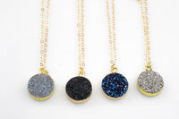 Mystic Druzy Coin Shaped wrapped in Gold! 12mm Charm- High Quality- Extra Sparkly- 3 Colors