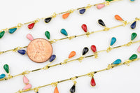 Multicolor Dangly Enamel Chain with Tear Drops - High Quality Gold Plated Brass - 4x10mm - By the Yard