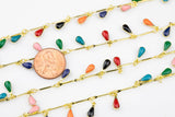 Multicolor Dangly Enamel Chain with Tear Drops - High Quality Gold Plated Brass - 4x10mm - By the Yard