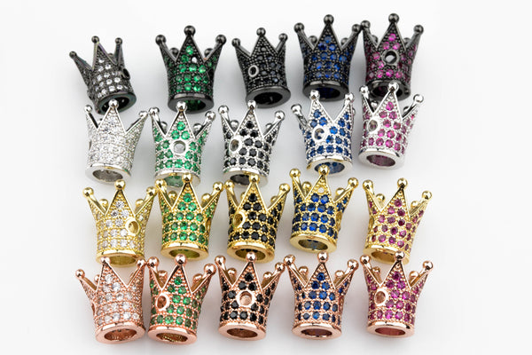 Cubic Zirconia Rhinestone Pave Crown 8x12mm CZ - Gold, Rose Gold, Gunmetal and Clear - Clear and Black Rhinestones - All Combinations