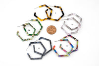 Tortoise Shell Acetate Earring- 35mm Hexagon Stud Drop- Ready to Wear- High Quality- Turtle Shell Earrings