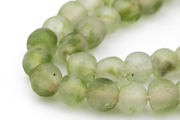 Recycled Glass Beads African Glass Beads - approx 14mm Lighter Green Beads - African Sea Glass - Made in Ghana