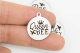 Stainless Steel Charms BEE Charms Queen Bee Collection - Laser Engraved Silver Tone - Bae Bee Little Honey - Bulk Pricing