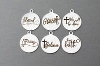 Stainless Steel Charms Religious Christian Charms Collection - Laser Engraved Silver Tone - Blessed Faith Grace Pray Believe - Bulk Pricing