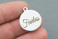 Stainless Steel Charms --Fearless - Laser Engraved Silver Tone - Bulk Pricing