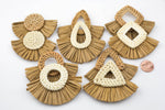 2pcs HANDWOVEN RATTAN Wooden Straw Earring Pieces - Extra Thick Fringes High Quality - Woven by Hand Large Selection!