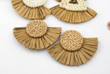 2pcs HANDWOVEN RATTAN Wooden Straw Earring Pieces - Extra Thick Fringes High Quality - Woven by Hand Large Selection!