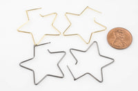 Earring Finding Beading Earring Hoop- High Quality Real Gold Plating, Gunmetal or Brass-Star Shaped-33mm- 2 pairs per order