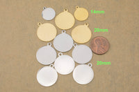 14mm or 20mm 20/50pcs Custom Logo Stainless Steel Jewelry Tags / Charms -- Your Logo Here - Laser Engraved Silver Tone / Gold / Polished
