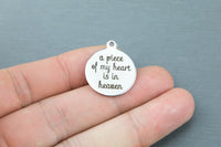 Stainless Steel Charms -- a piece of my heart is in heaven - Laser Engraved Silver Tone - Bulk Pricing