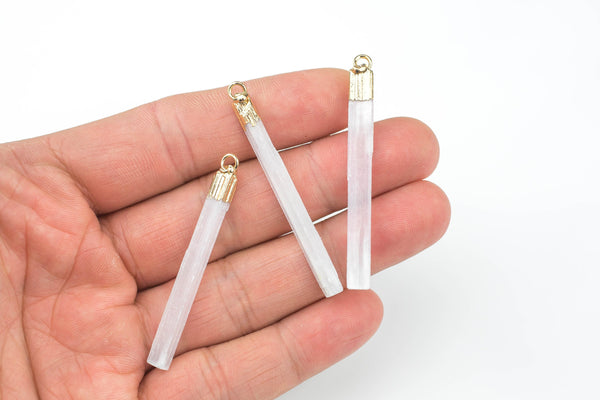 NATURAL Selenite Freeform Stick Pendant 2 inches