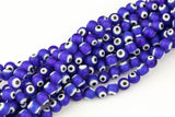 Blue Evil Eye Round Lampwork Glass Loose Beads - 8mm 10mm- Full Strand 15-16"