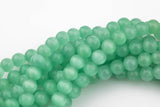 Cats Eye Cat's Eye, High Quality in Smooth Round, 4mm, 6mm, 8mm, 10mm, 12mm- Full Strand 15.5 inches Long- Mint Aqua