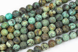LARGE-HOLE beads!!! African Turquoise 8mm or 10mm Mattee-finished round. 2mm hole. 7-8" strands. Big Hole Beads