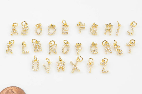 Initial Letter Charms Gold Plated / Silver - Very Dainty and High Quality - Monogram Alphabet Small Diamond Pave A - Z Numbers 0 - 9