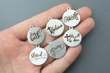 Stainless Steel Charms Religious Christian Charms Collection - Laser Engraved Silver Tone - Blessed Faith Grace Pray Believe - Bulk Pricing