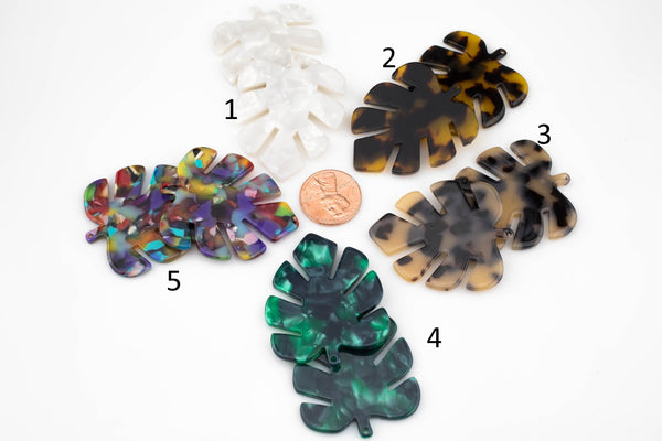 Tortoise Shell Acetate Straight Leaf Shaped Pendant Charm -38x45mm- 1 Hole- 2 pieces per order- High Quality