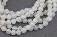 Natural Moonstone Beads Diamond Cut Facets 6mm 8mm Rainbow Moonstone Gemstone Loose Beads 15.5" - 16" full strands AAA Quality