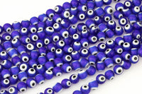 Blue Evil Eye Round Lampwork Glass Loose Beads - 8mm 10mm- Full Strand 15-16"