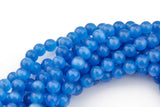 Cats Eye- Selenite Quartz- High Quality in Smooth Round, 4mm, 6mm, 8mm, 10mm, 12mm- Full Strand 15.5 inches Long- Blue
