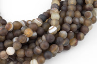 Natural Brown Banded Botswana Agate Beads 6mm 8mm 10mm 12mm Matte Round - Full 16 inch strand Gemstone Beads