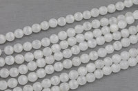 Cats Eye - Selenite Quartz- High Quality in Faceted Round, 4mm, 6mm, 8mm, 10mm, 12mm- Full Strand 15.5 inches Long- White