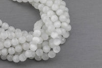 Cats Eye - Selenite Quartz- High Quality in Faceted Round, 4mm, 6mm, 8mm, 10mm, 12mm- Full Strand 15.5 inches Long- White