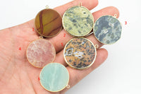 Natural Gemstone Coin Wafer pendants- Average Size 30mm - Gold Plated - Very Nice and Thin