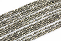 Natural Pyrite Faceted round Beads Full Strands. 4mm, Gemstone Beads