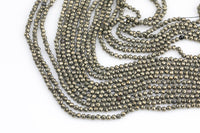 Natural Pyrite Faceted round Beads Full Strands. 4mm, Gemstone Beads