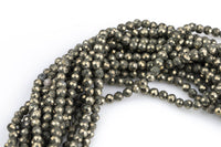 Natural Pyrite Faceted round Beads Full Strands. 4mm, Gemstone Beads