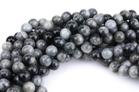 Natural Eagle Eye Beads - Round - Grade AAA - Size 6mm 8mm 10mm - Full Strand 15.5 inch Strand- Plain Gray AAA Quality Smooth