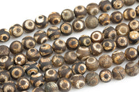 Dzi Beads Dark Brown Eye Matt Round Beads. A Quality Full Strand