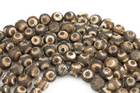 Dzi Beads Dark Brown Eye Matt Round Beads. A Quality Full Strand