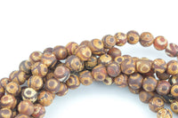 Natural Dzi Beads Dark Reddish Brown Eye Grade AAA Matte Round Beads Full Strand 8mm 10mm Gemstone Beads