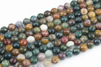 Natural Ocean Jasper High Quality in Faceted Round 6mm, 8mm, 10mm, 12mm -Full Strand 15.5 inch Strand Gemstone Beads