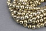 Titanium Pyrite- Light Gold Metallic HEMATITE Beads. Round Smooth. 2mm,3mm, 4mm, 6mm, 8mm,10mm or 12mm. Full Strand 16". AAA Quality