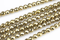 Titanium Pyrite- PYRITE-COLOR Light Gold Hematite Faceted Round 2mm, 3mm, 4mm, 6mm, 8mm-Full Strand 15.5 inch Strand