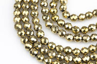 Titanium Pyrite- PYRITE-COLOR Light Gold Hematite Faceted Round 2mm, 3mm, 4mm, 6mm, 8mm-Full Strand 15.5 inch Strand